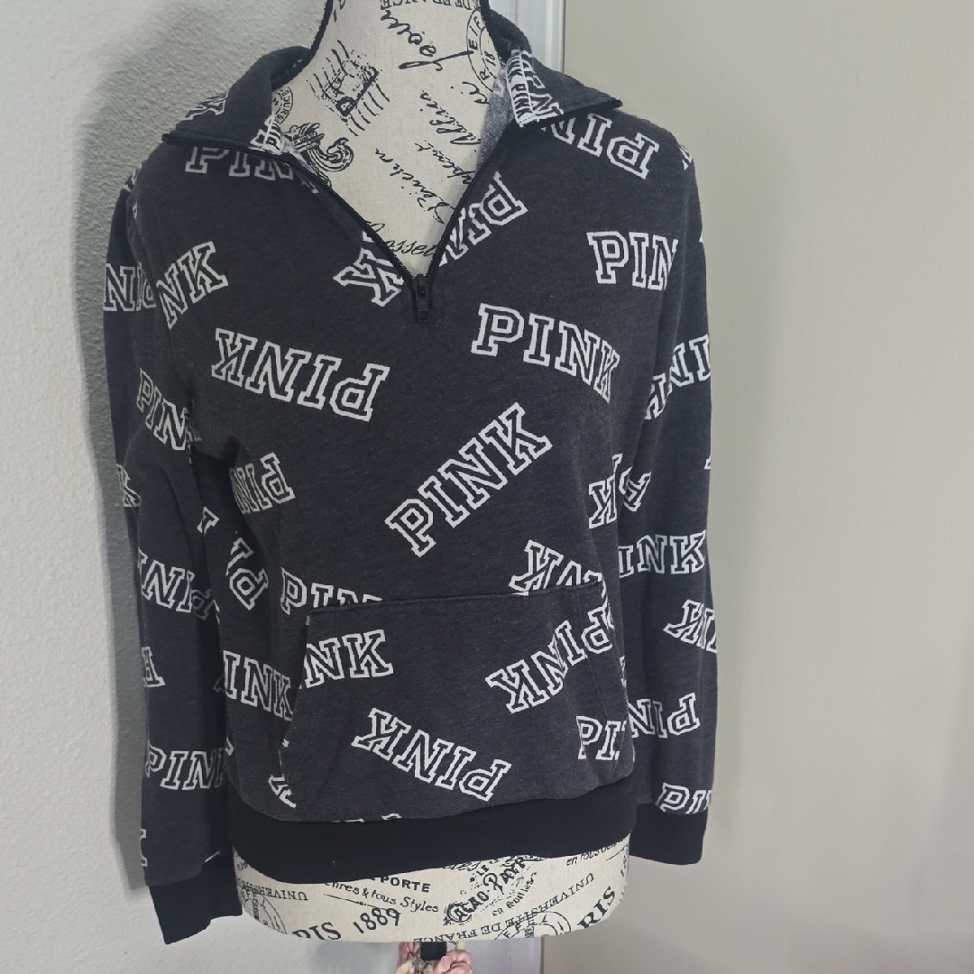 Pink Victoria's Secret Black & White Logo Hoodie Sweater